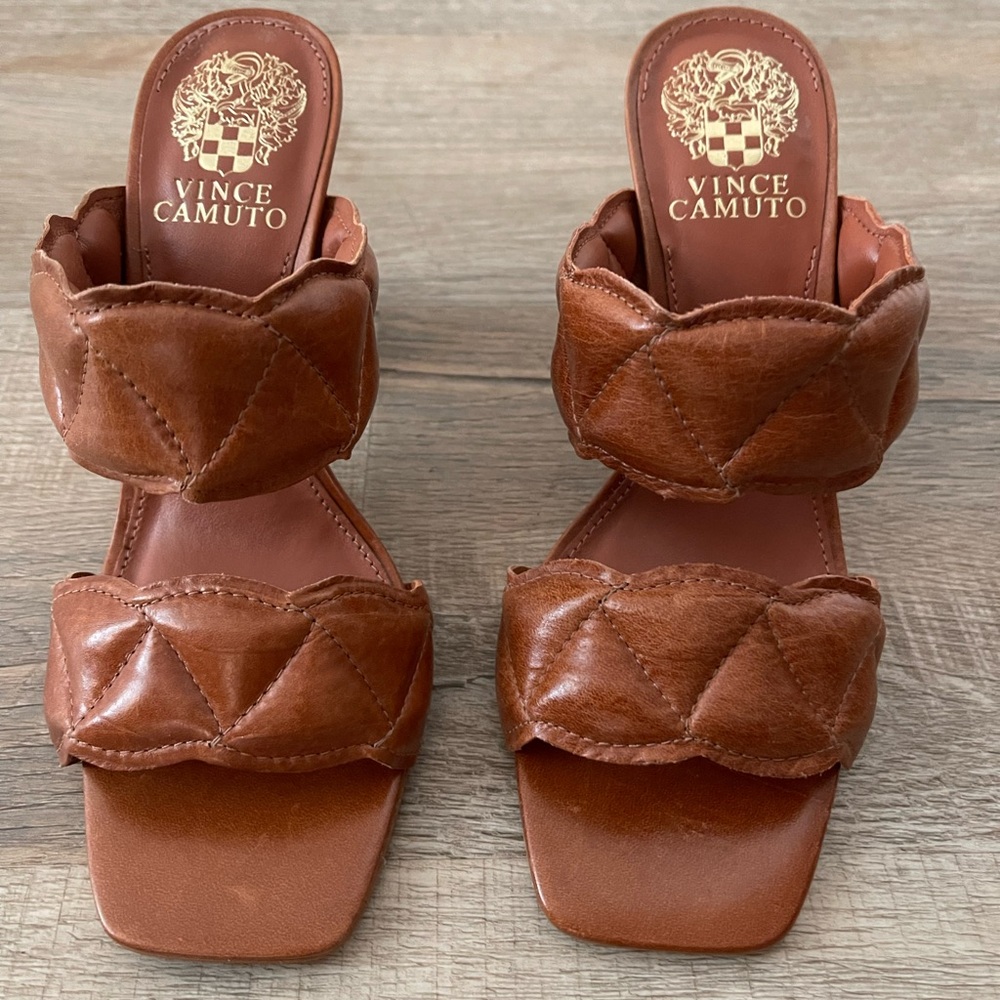 Vince Camuto Brown Leather Block Heels